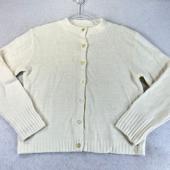 Vintage Unbranded Womens Ivory Cream Long Sleeve Pearl Button Cardigan Sweater - Picture 2 of 11